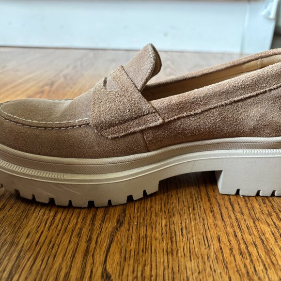 Portland Leather Patina Zoe Chunky Loafer Sz 8.5 Tan Suede Platform Lug Sole - Picture 3 of 8